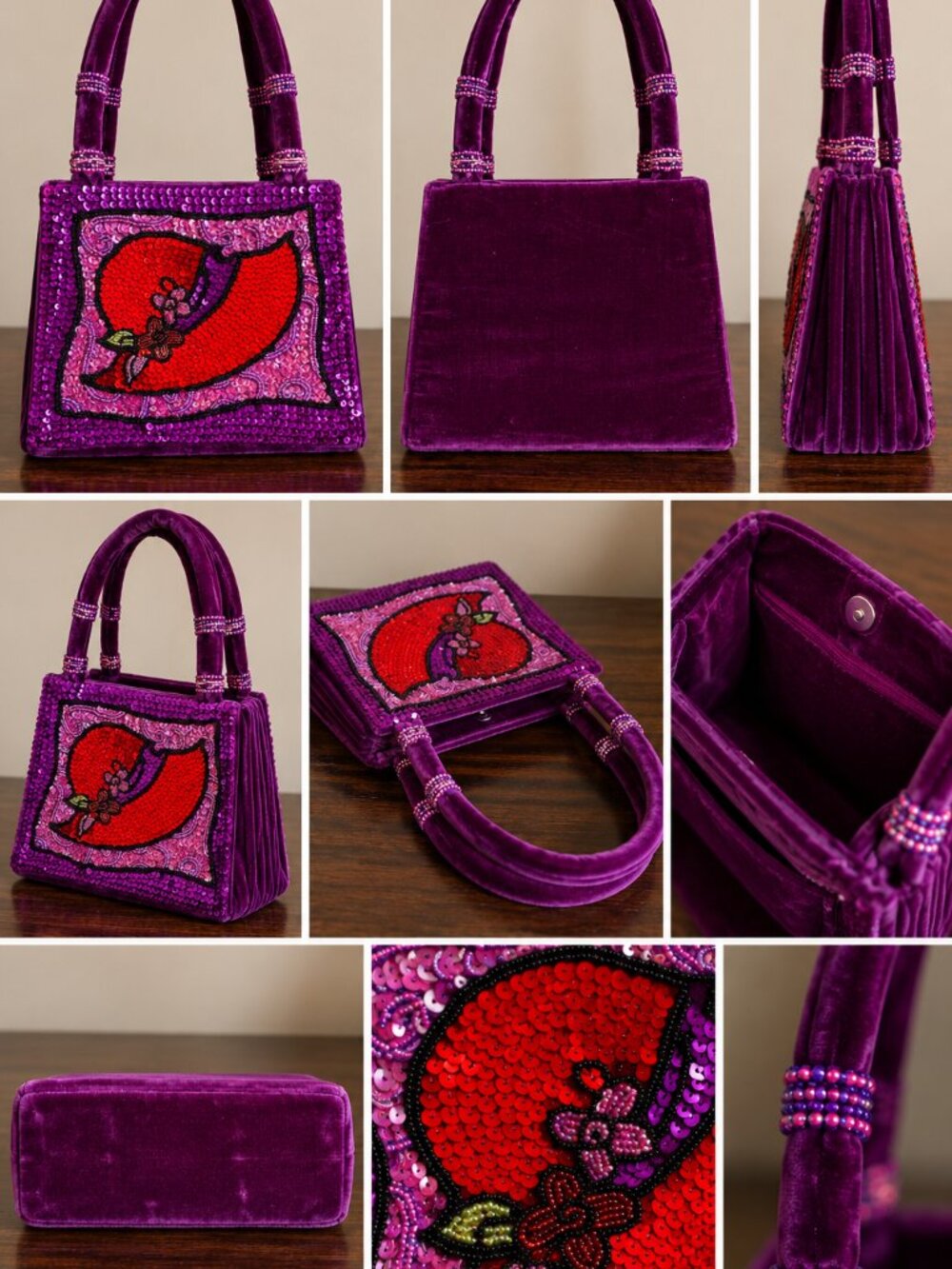 Red Hat Society Purple Velvet Sequin Handbag